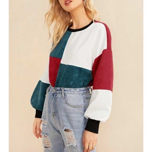 🔥FINAL SALE🔥Color Block Cord Sweatshirt - Picture 2 of 6